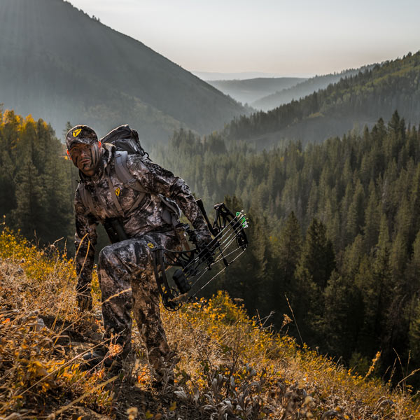 Man wearing Silentec Jacket and Pant while Elk Hunting for odor protection and mobility in the field