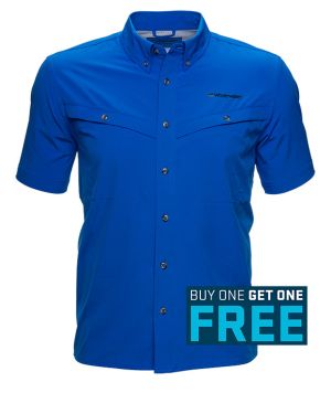 Whitewater Rapids Short Sleeve Fishing Shirt -Strong Blue-Small