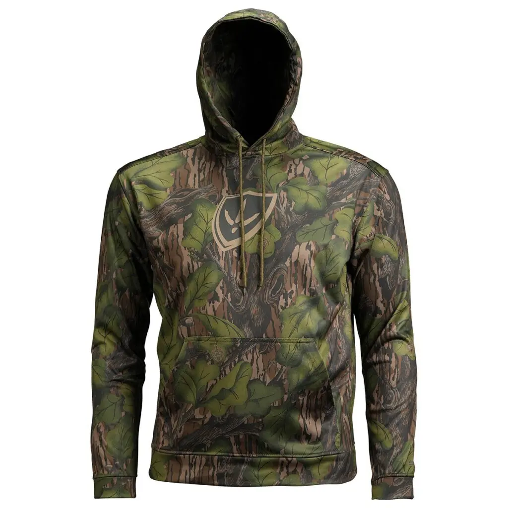 Finisher Midweight Performance Hoodie front facing with hood up